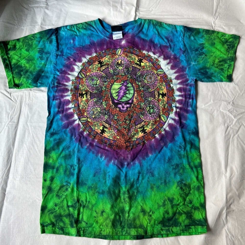 VINTAGE 2000 Liquid Blue Grateful Dead Celtic Mandala Tie Dye T-Shirt Medium.